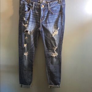 Urban Outfitters Dark Blue Ripped Ankle Jeans